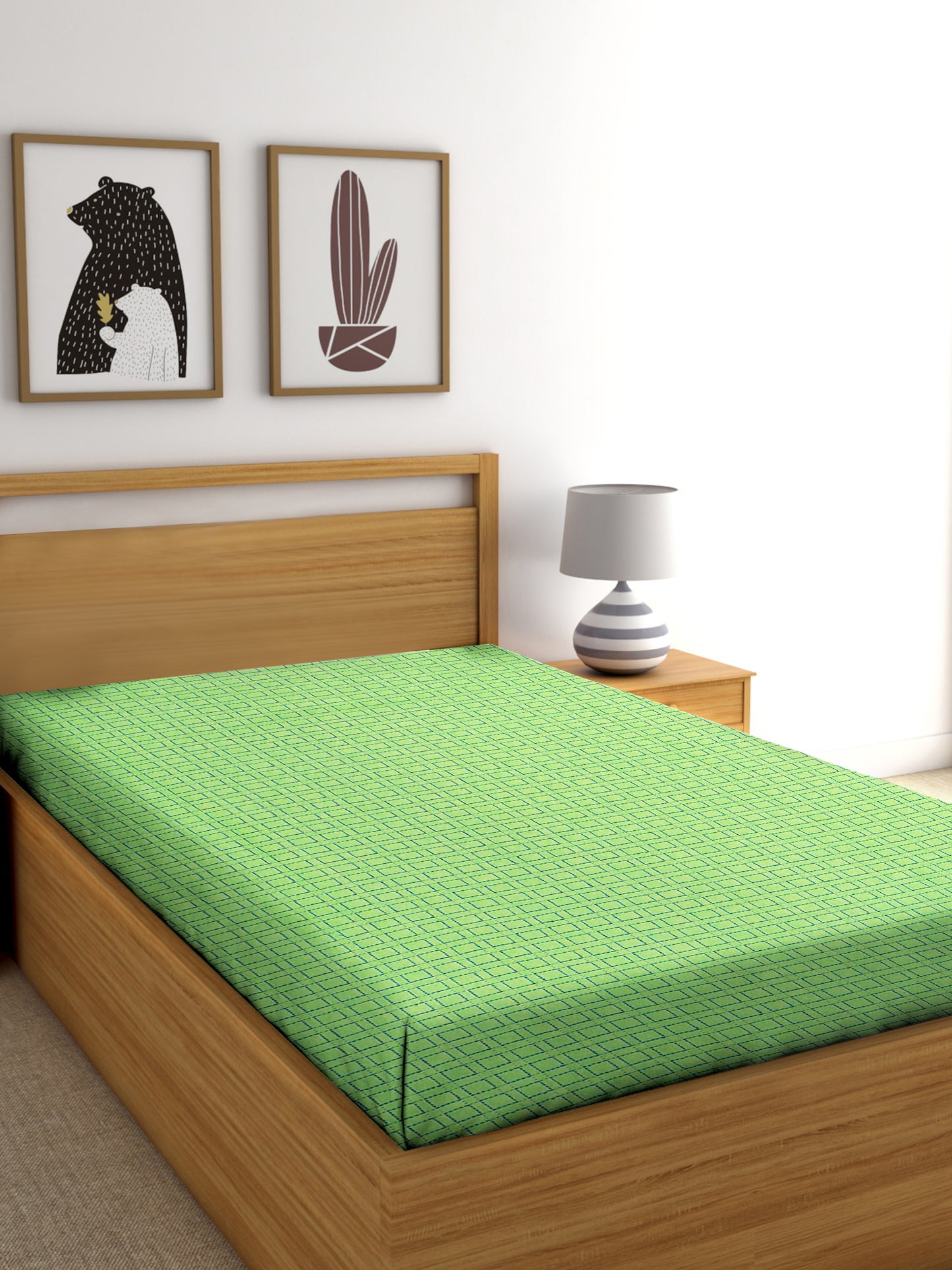 Handloom Cotton Green Box Single Bedcover without Pillow Covers