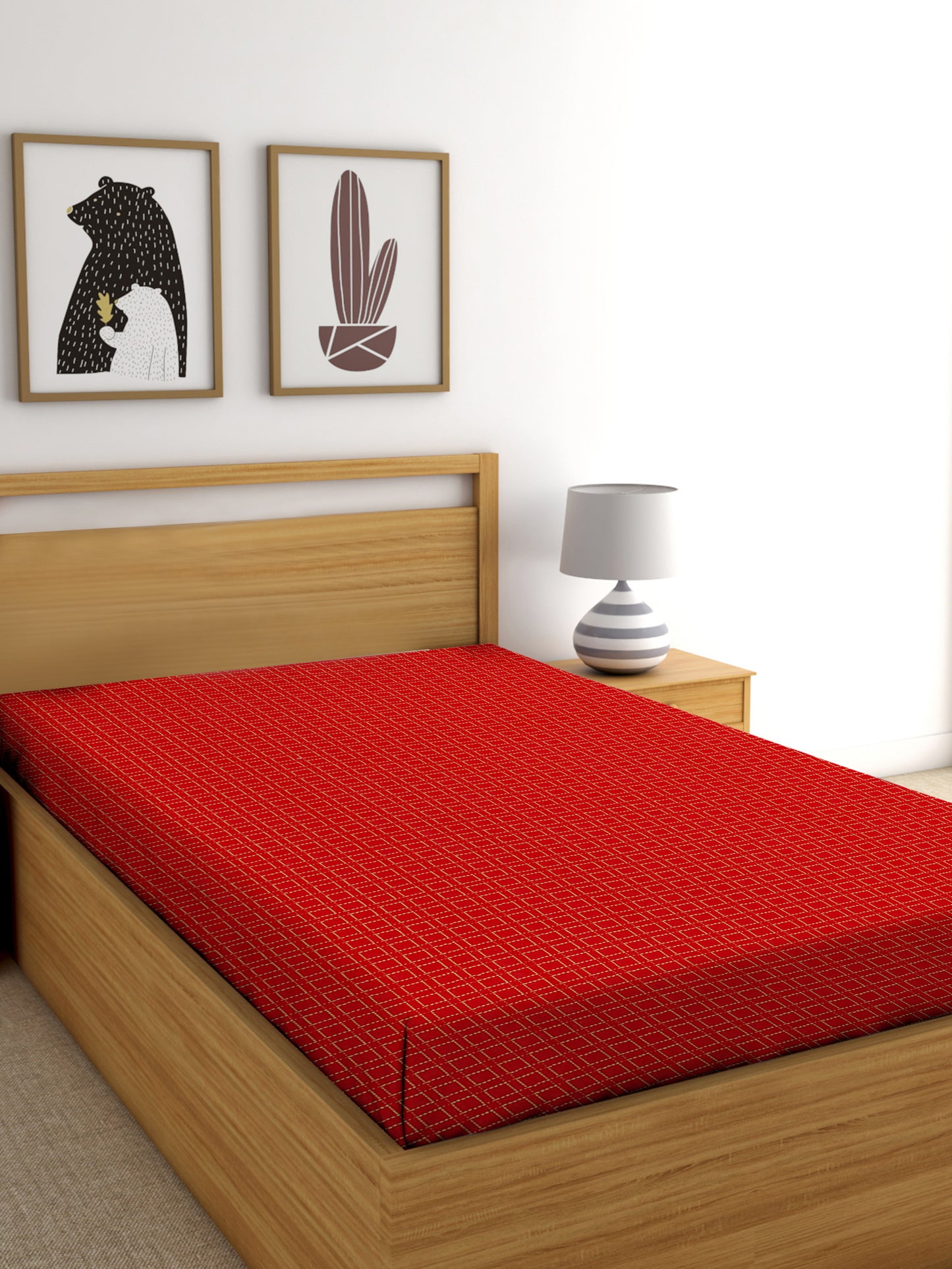 Handloom Cotton Red Box Single Bedcover without Pillow Covers