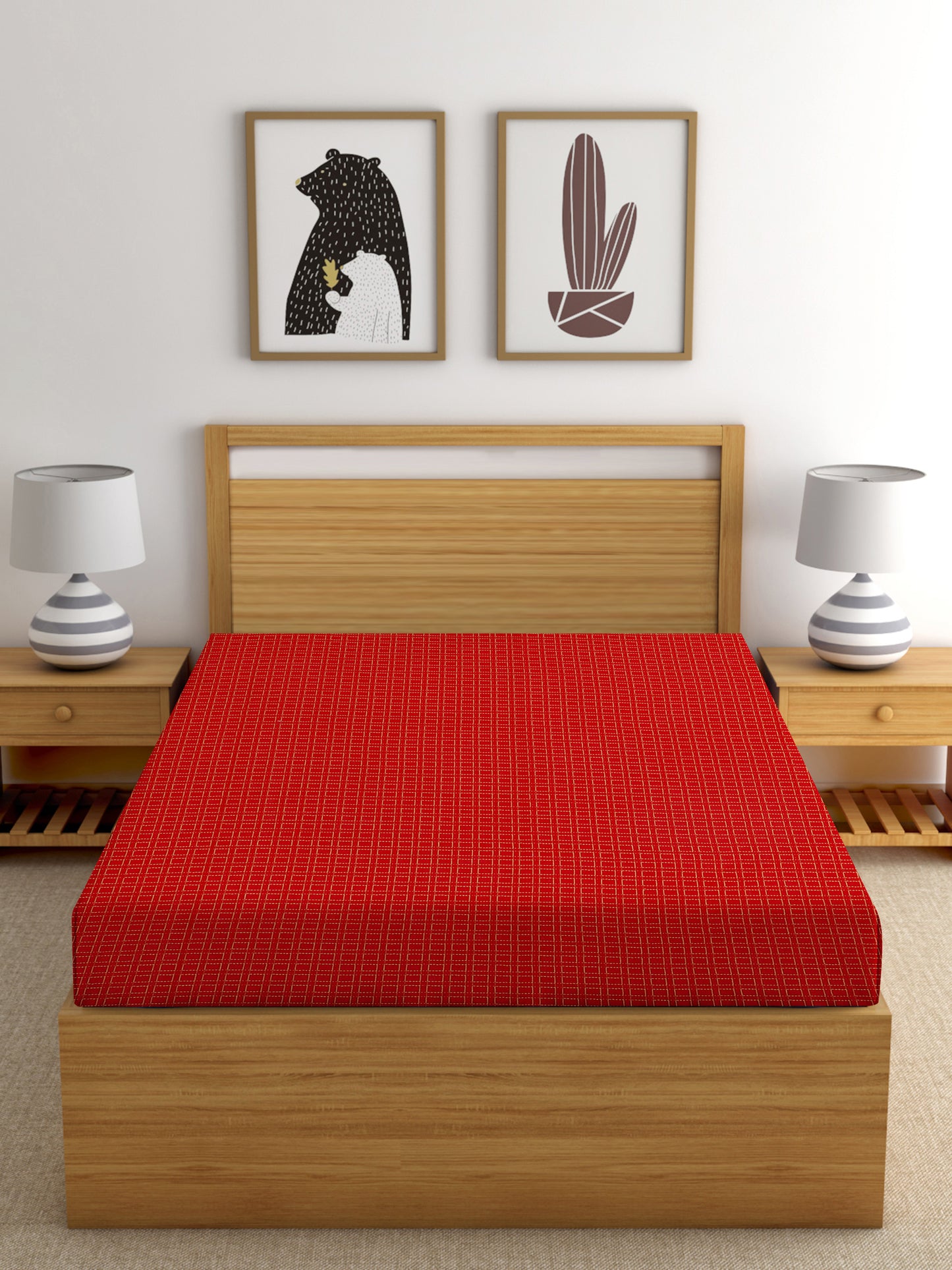 Handloom Cotton Red Box Single Bedcover without Pillow Covers