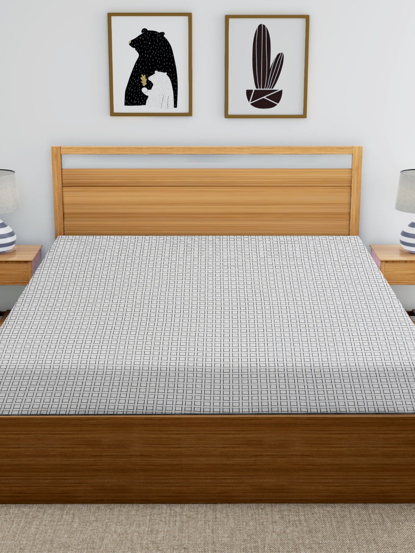Handloom Cotton White Box King Bedcover without Pillow Covers