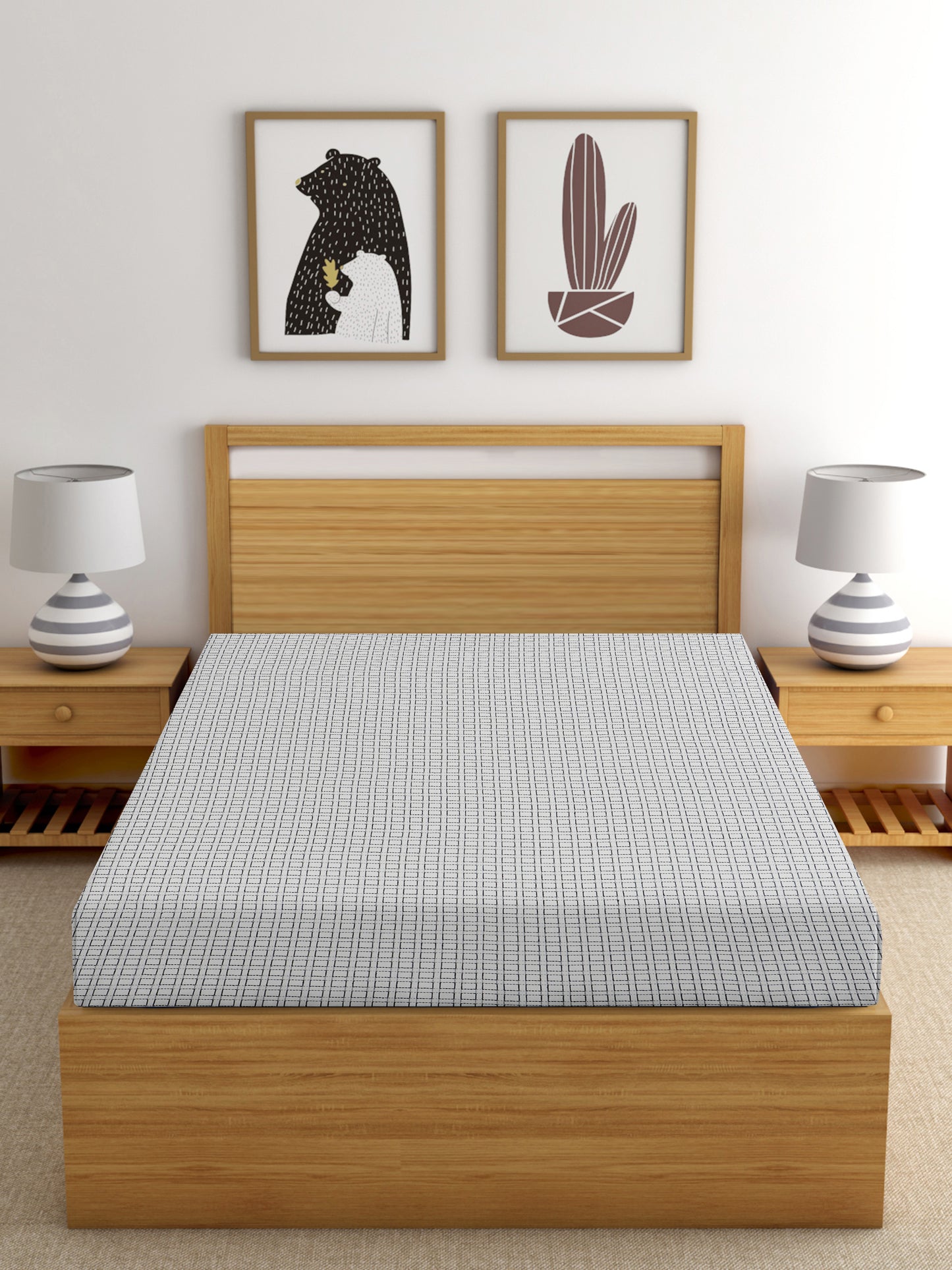 Handloom Cotton White Box Single Bedcover without Pillow Covers