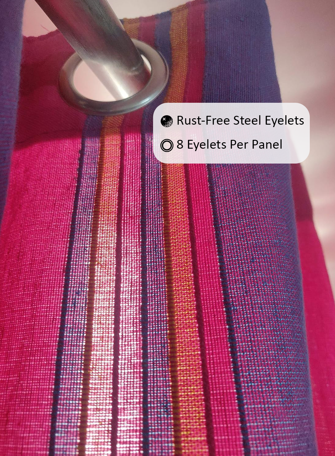 Handloom Cotton Pink Striped Light Filtering Curtains 7 feet (Set of 2)