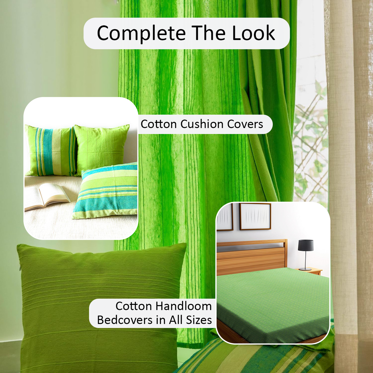 Handloom Cotton Green Solid Light Filtering Curtains 5 feet (Set of 2)