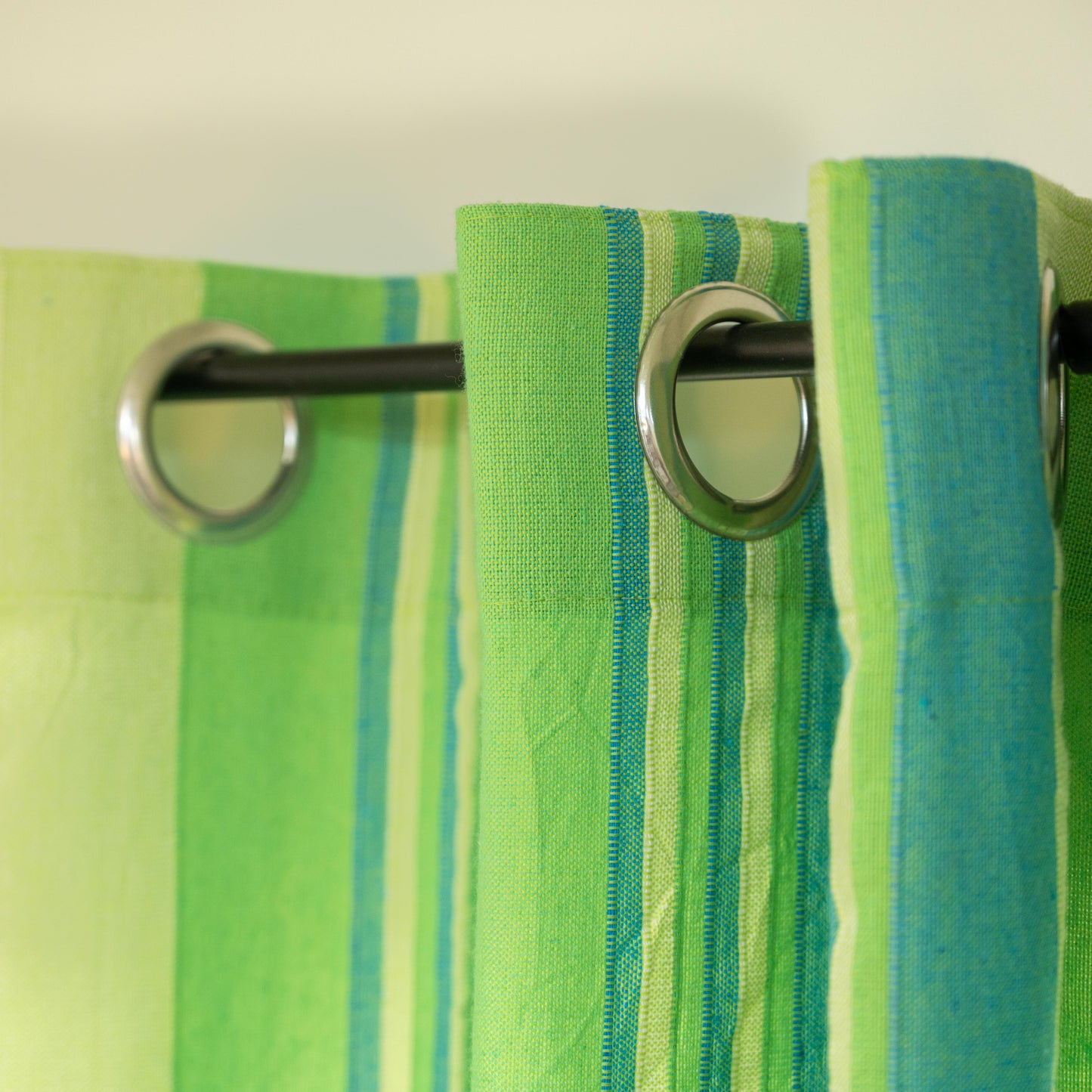 Handloom Cotton Green Striped Light Filtering Curtains 5 feet (Set of 2)