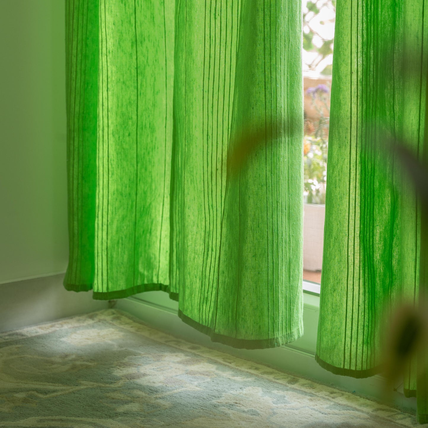 Handloom Cotton Green Solid Light Filtering Curtains 7 feet (Set of 2)