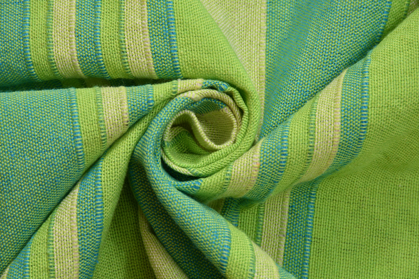 Handloom Cotton Green Striped Double Bedcover without Pillow Covers