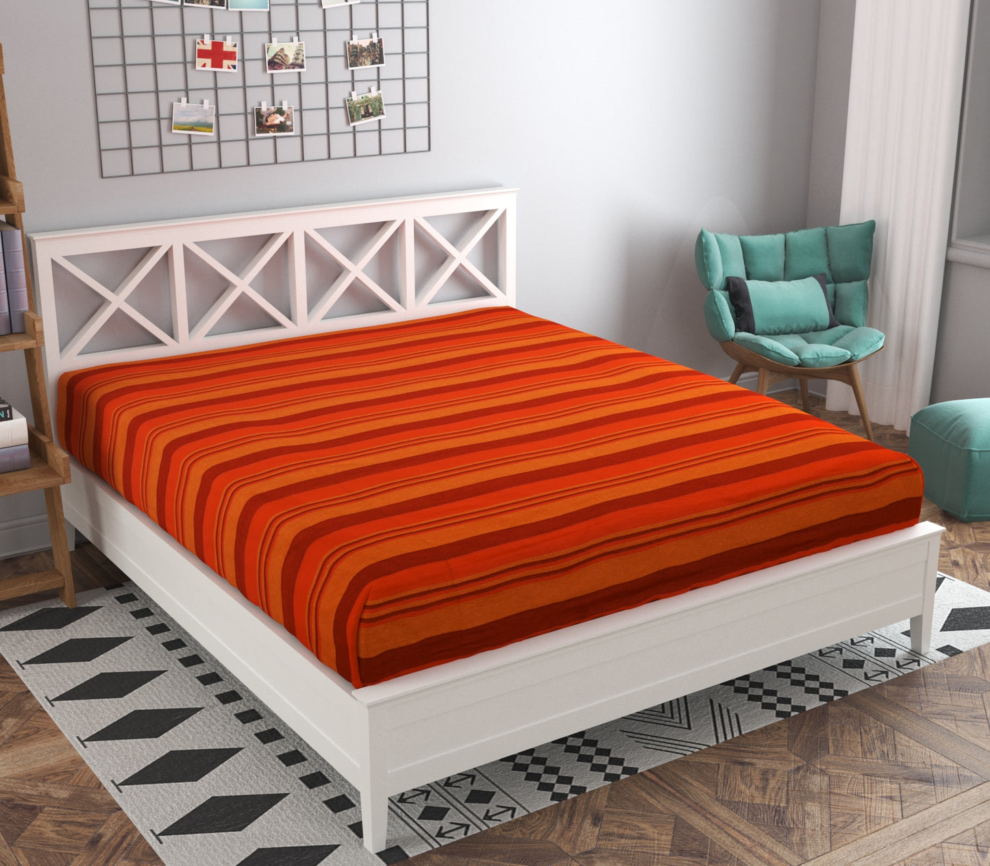 Handloom Cotton Orange Striped Single Bedcover without Pillow Covers