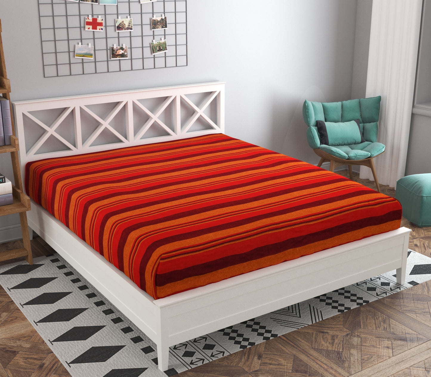 Handloom Cotton Red Striped Single Bedcover without Pillow Covers