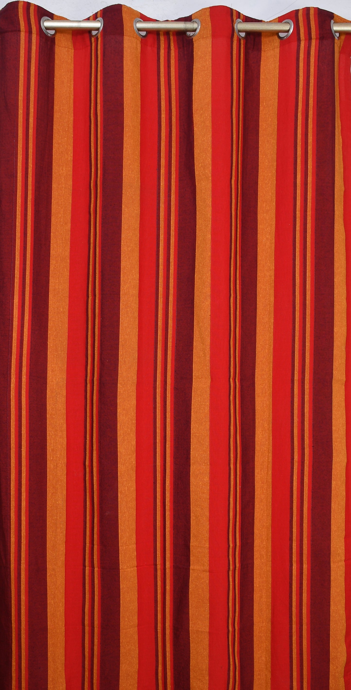 Handloom Cotton Red Striped Light Filtering Curtains 8 feet (Set of 2)