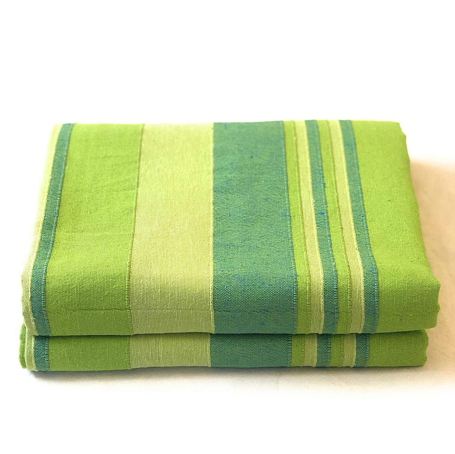 Handloom Cotton Green Striped King Bedcover without Pillow Covers