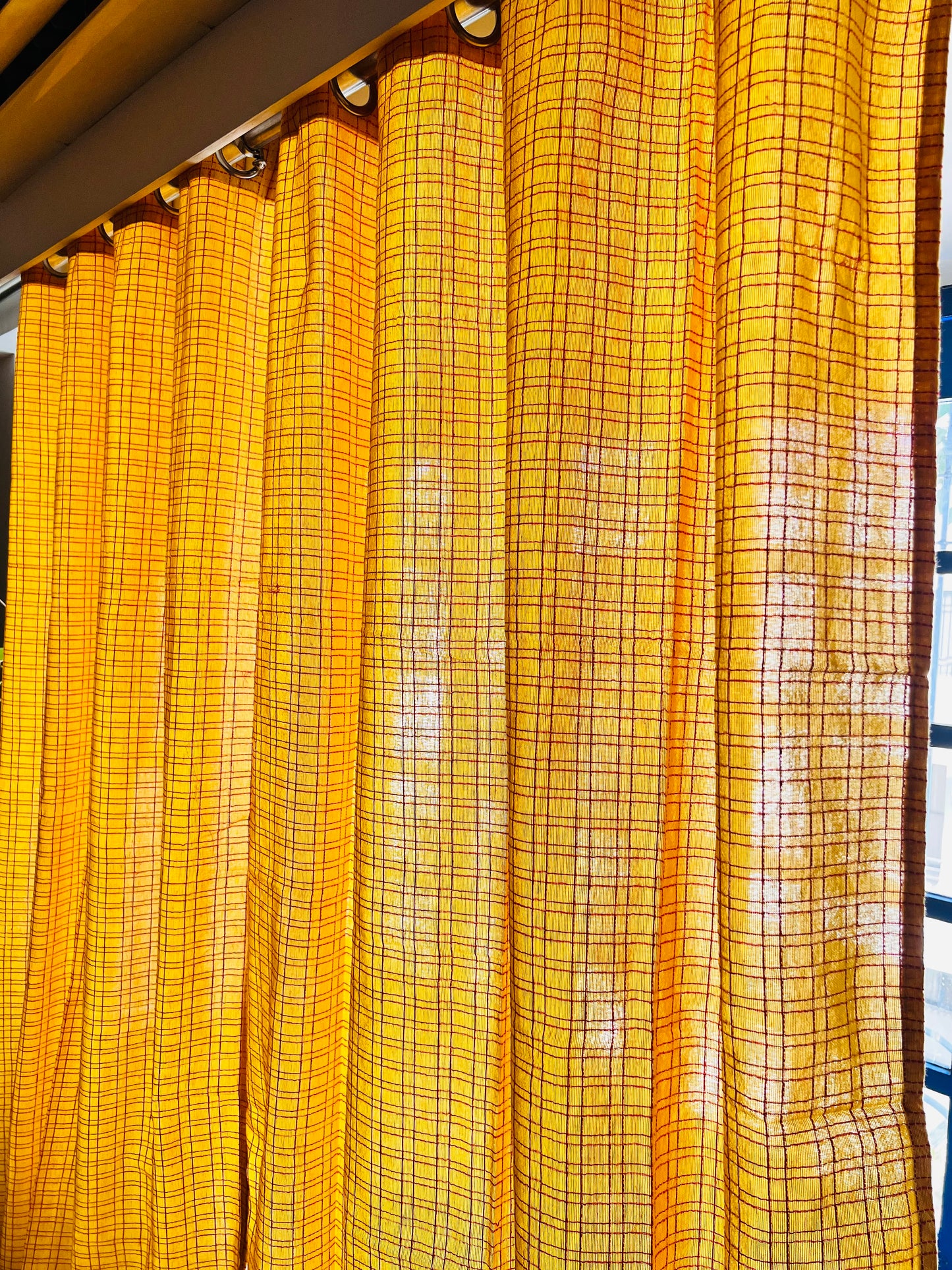 Handloom Cotton Yellow Box Light Filtering Curtains 8 feet (Set of 2)