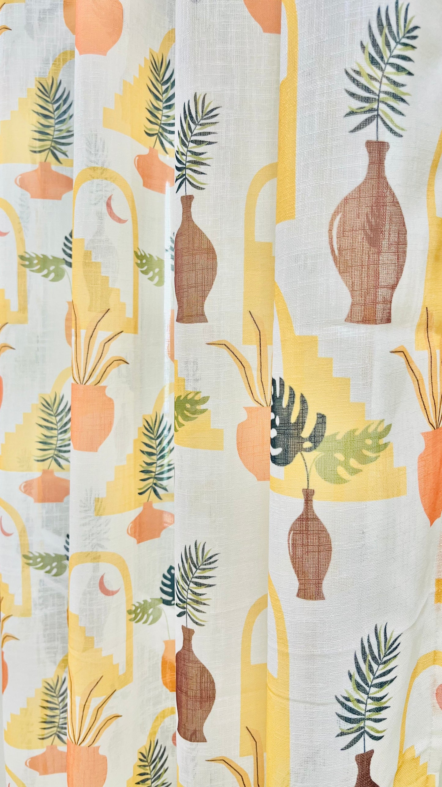 Handloom Cotton Orange Vase Sheer Curtains 7 feet (Set of 2)