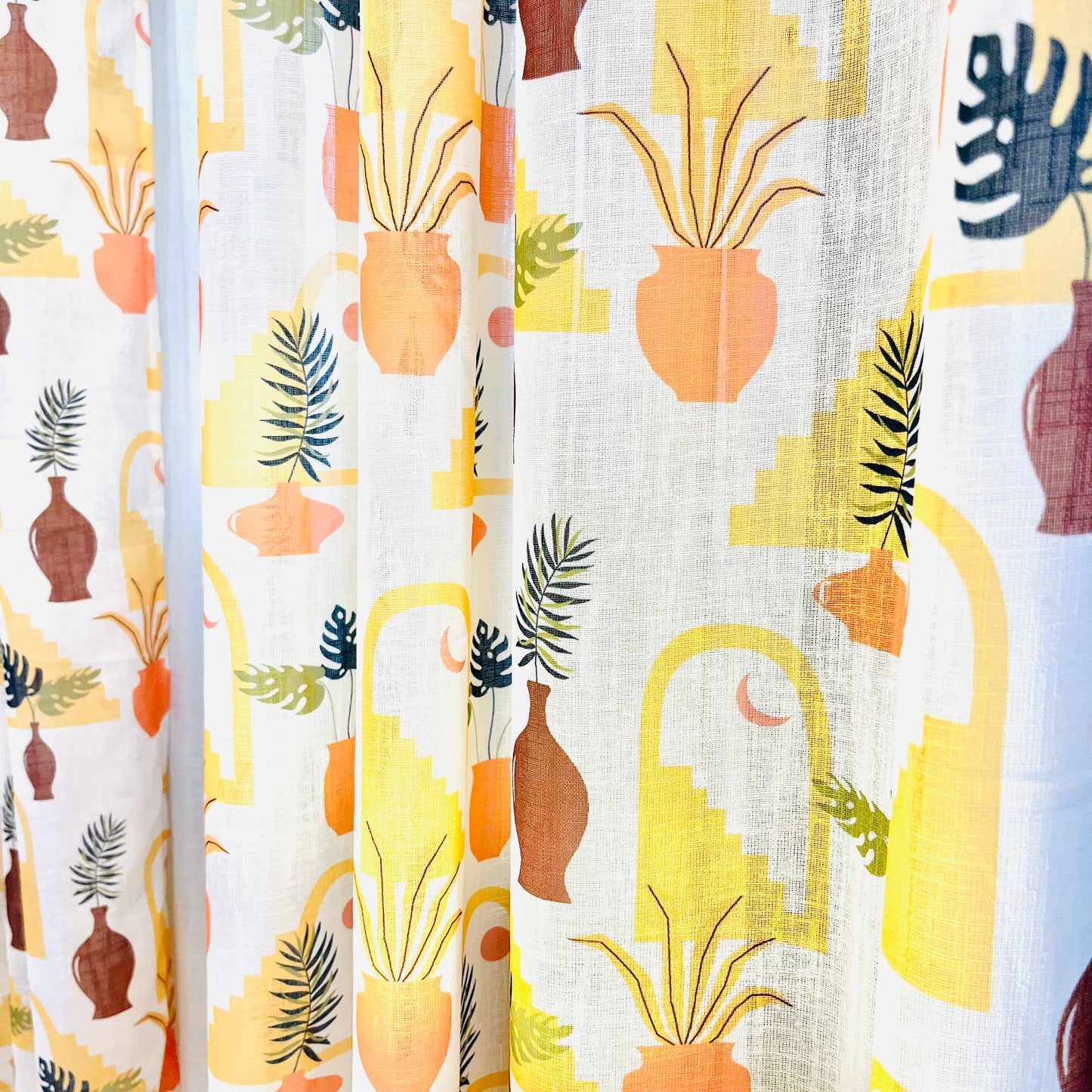 Handloom Cotton Orange Vase Sheer Curtains 7 feet (Set of 2)