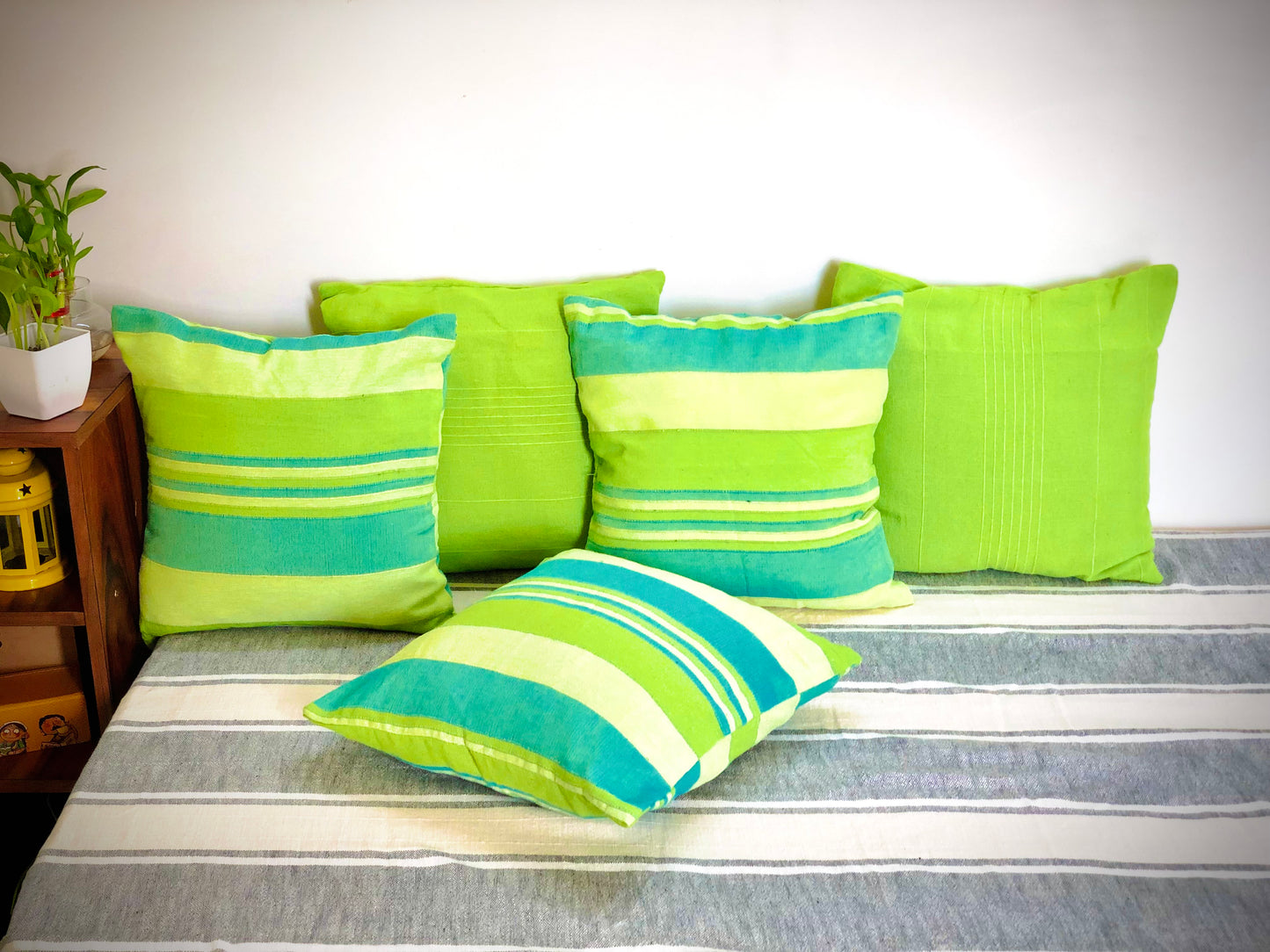Handloom Green Cotton Cushion Covers (Pack of 5)