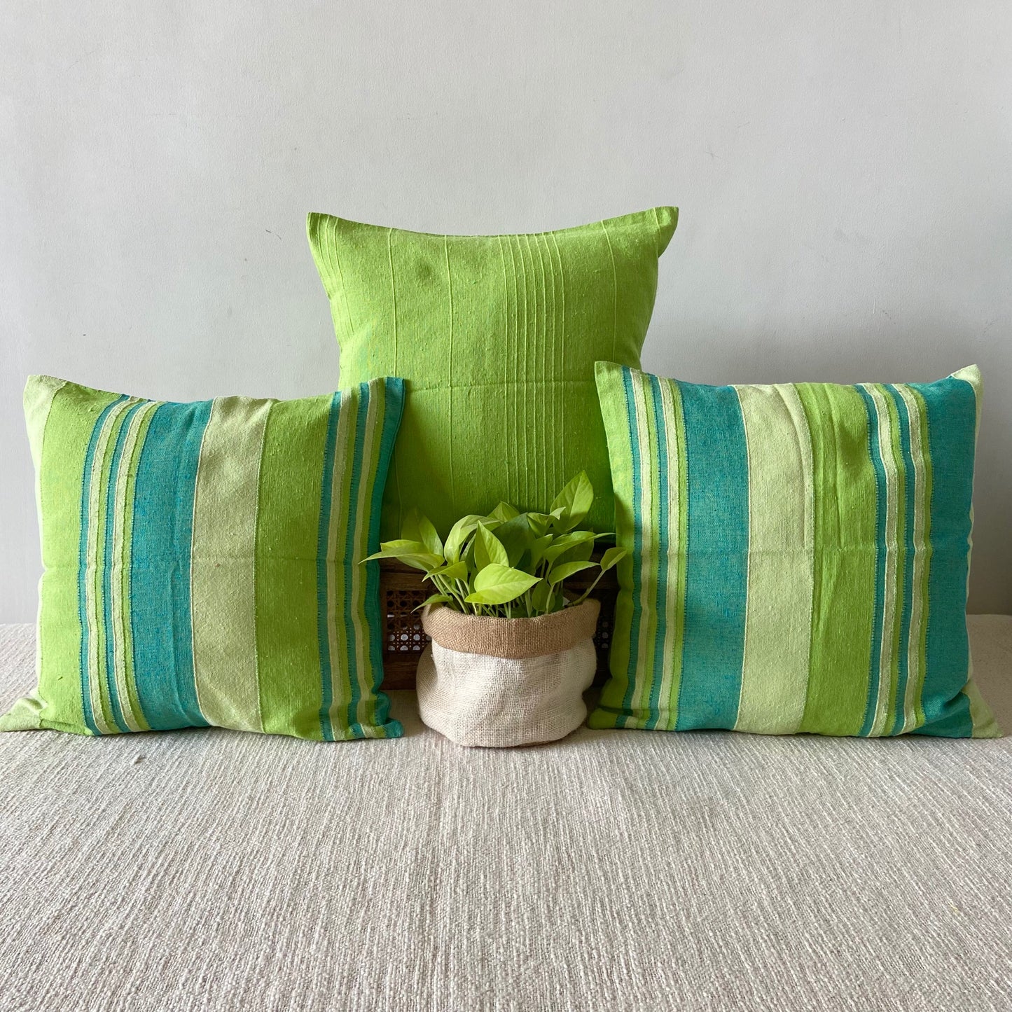 Handloom Green Cotton Cushion Covers (Pack of 3)
