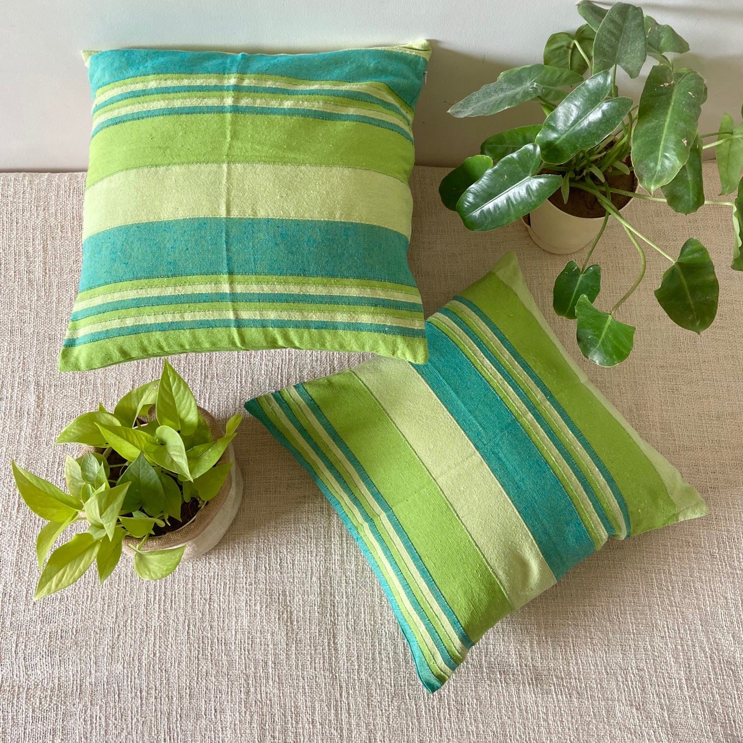 Handloom Green Cotton Cushion Covers (Pack of 2)