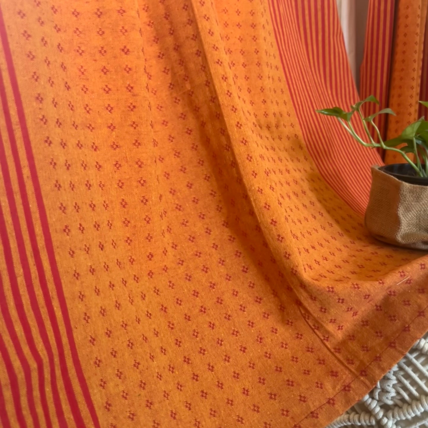 Handloom Cotton Orange-Red Darkened Glow Curtains 8 feet (Set of 2)