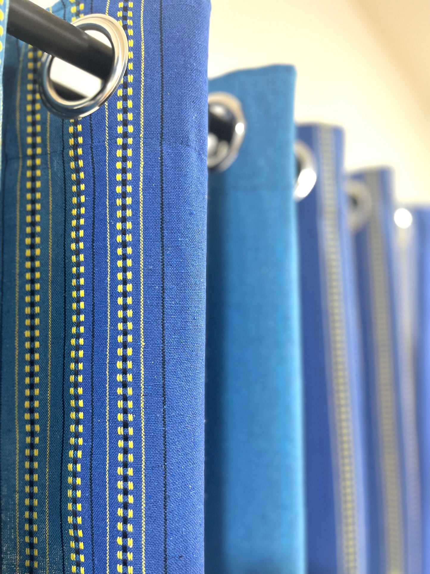 Handloom Cotton Blue Striped Darkened Glow Curtains 5 feet (Set of 2)