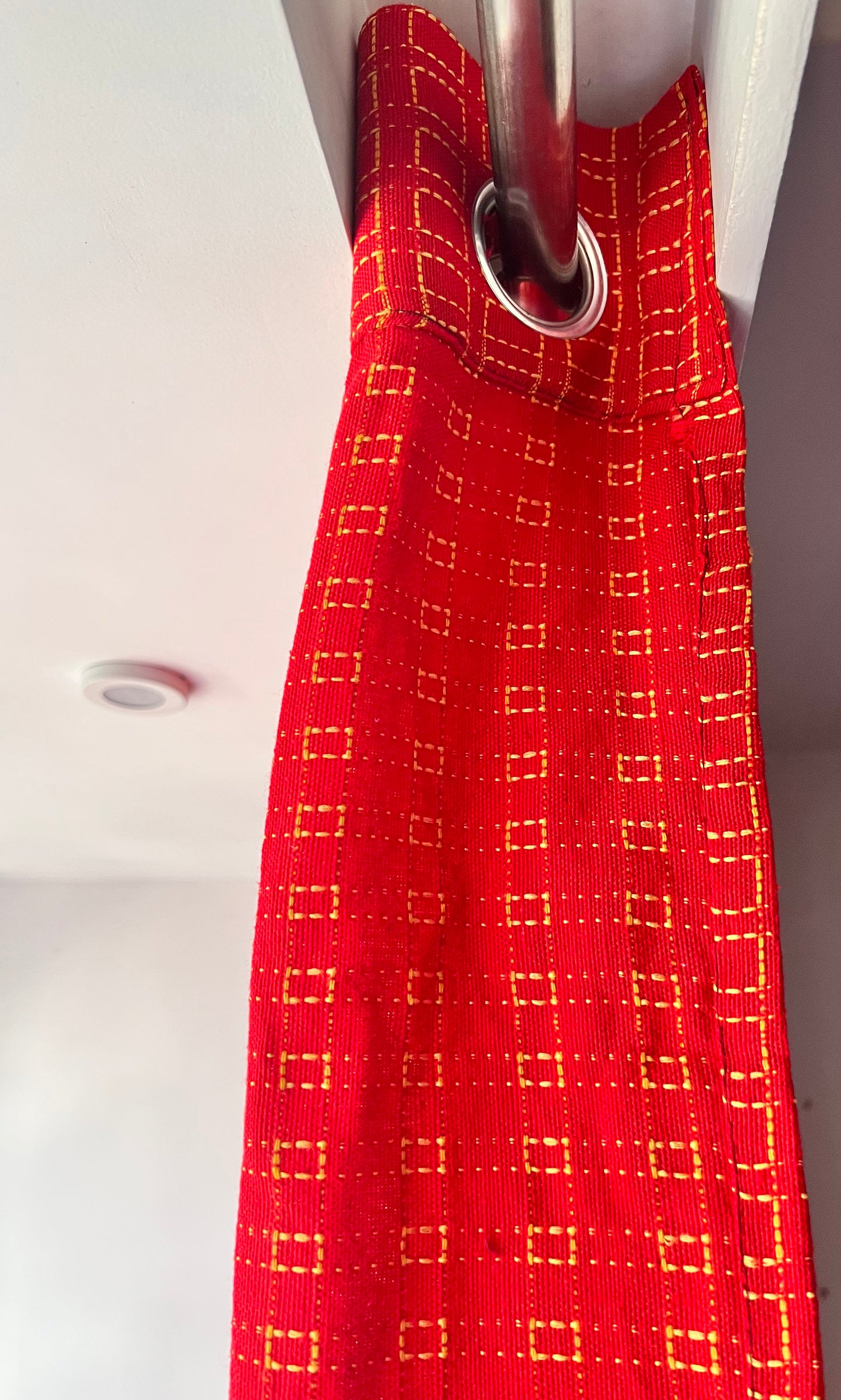 Handloom Cotton Red Box Light Filtering Curtains 7 feet (Set of 2)