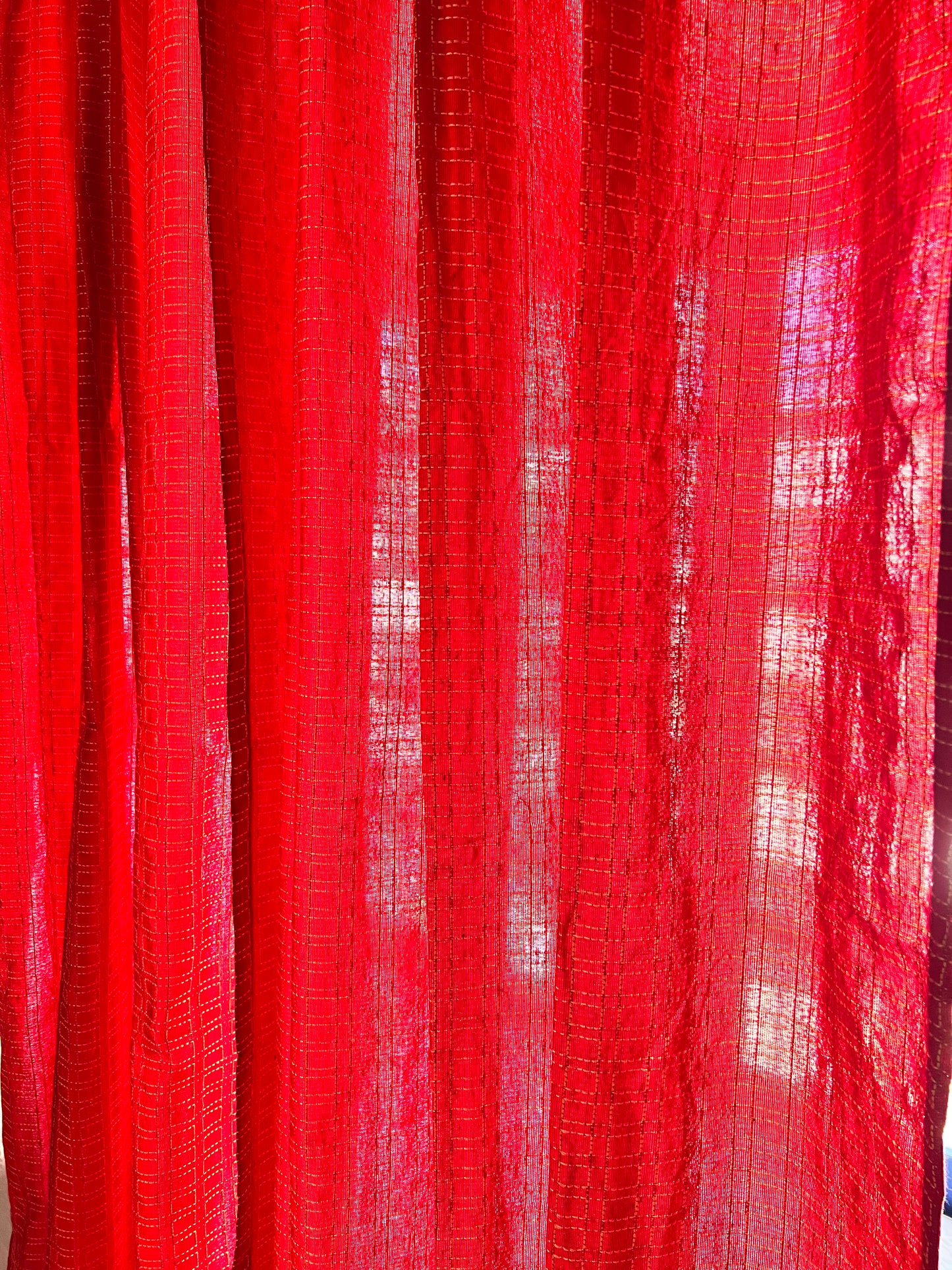 Handloom Cotton Red Box Light Filtering Curtains 8 feet (Set of 2)