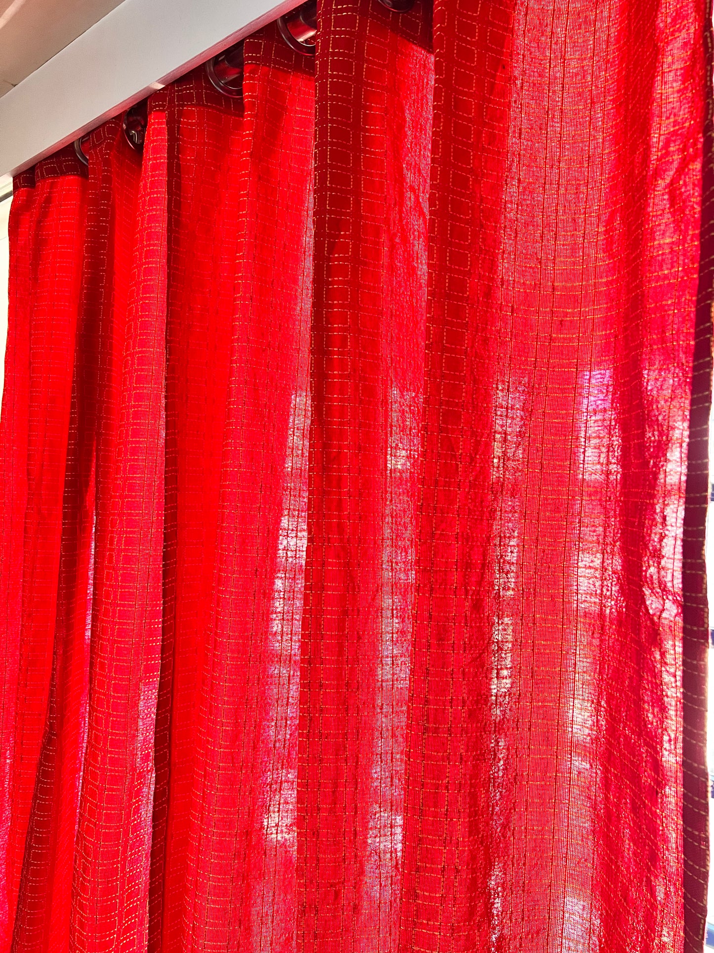 Handloom Cotton Red Box Light Filtering Curtains 9 feet (Set of 2)