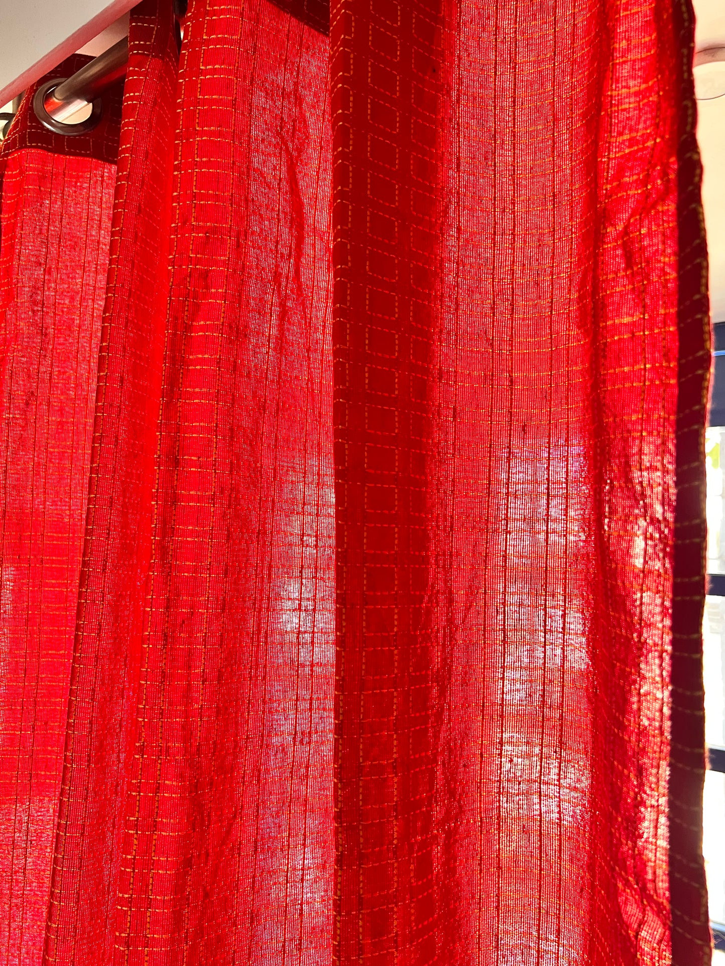 Handloom Cotton Red Box Light Filtering Curtains 9 feet (Set of 2)