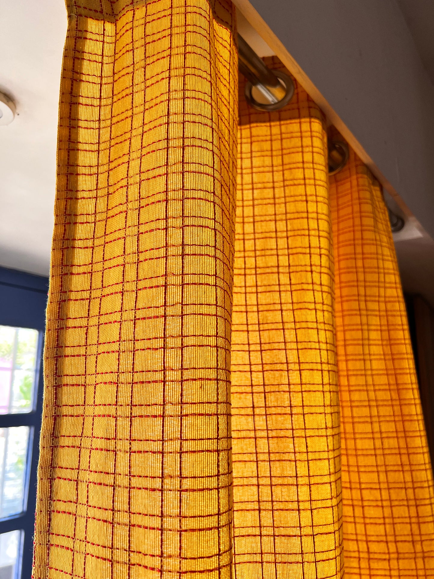 Handloom Cotton Yellow Box Light Filtering Curtains 8 feet (Set of 2)