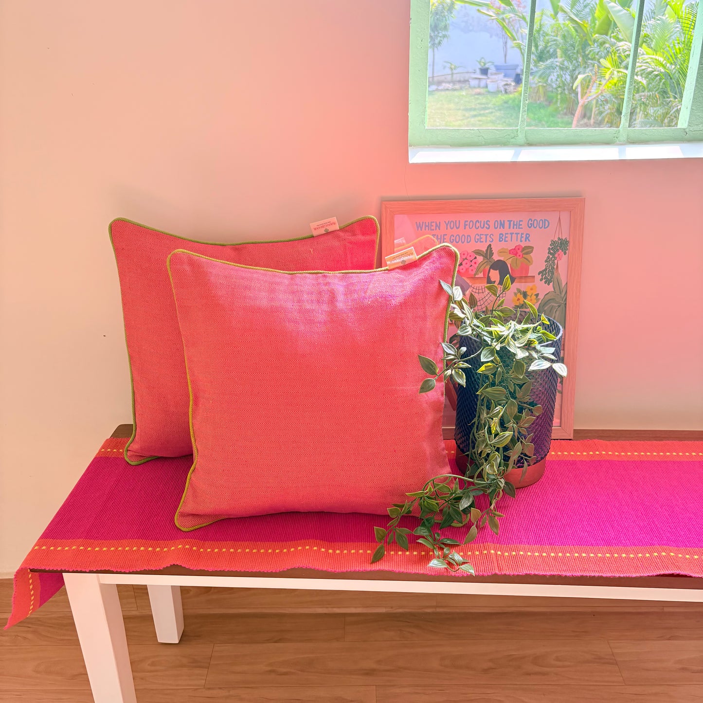 Handloom Premium Green Cotton Cushion Covers (Pack of 2)