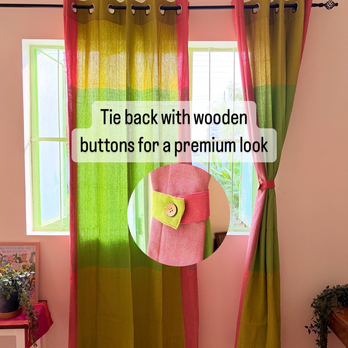 Handloom Green Premium Cotton Curtains 7 feet (Set of 2)