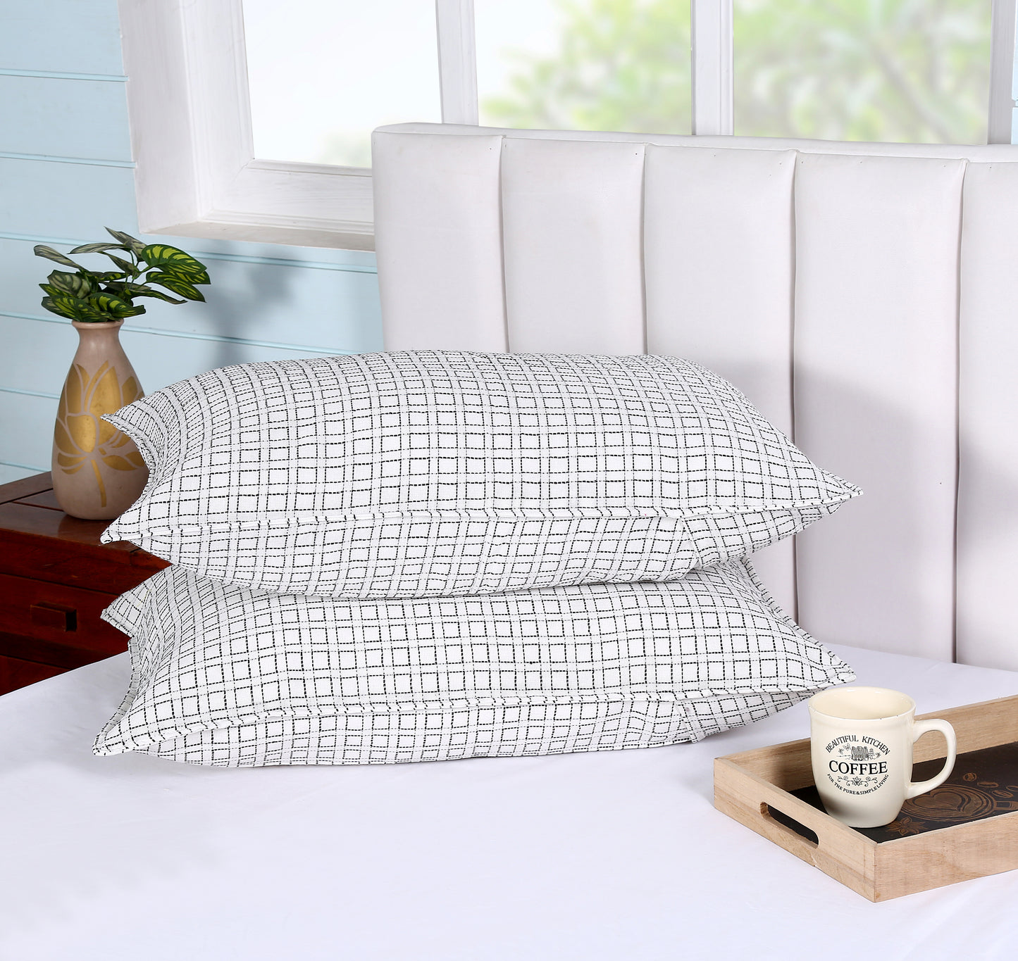 Handloom Cotton White Box Pillow Covers (Set of 2)