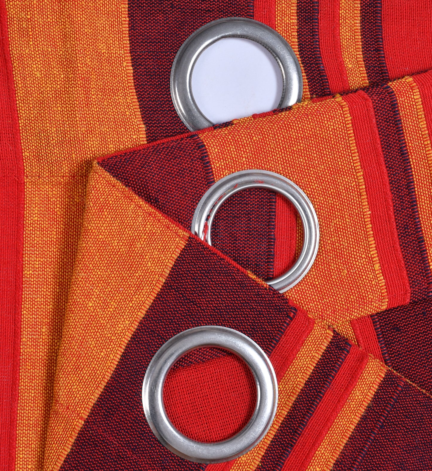 Handloom Cotton Red Striped Light Filtering Curtains 8 feet (Set of 2)
