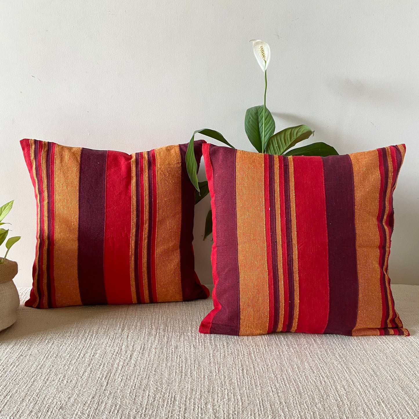 Handloom Red Cotton Cushion Covers (Pack of 2)