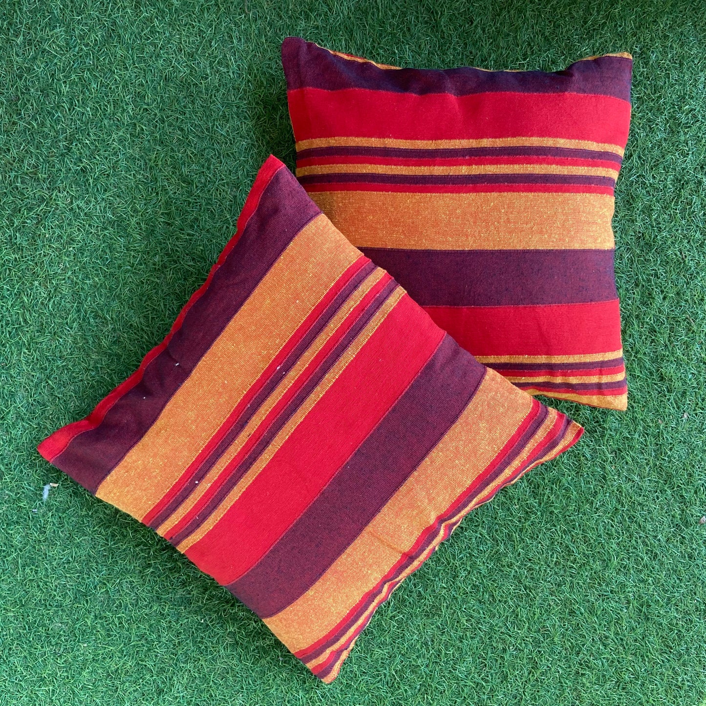 Handloom Red Cotton Cushion Covers (Pack of 2)