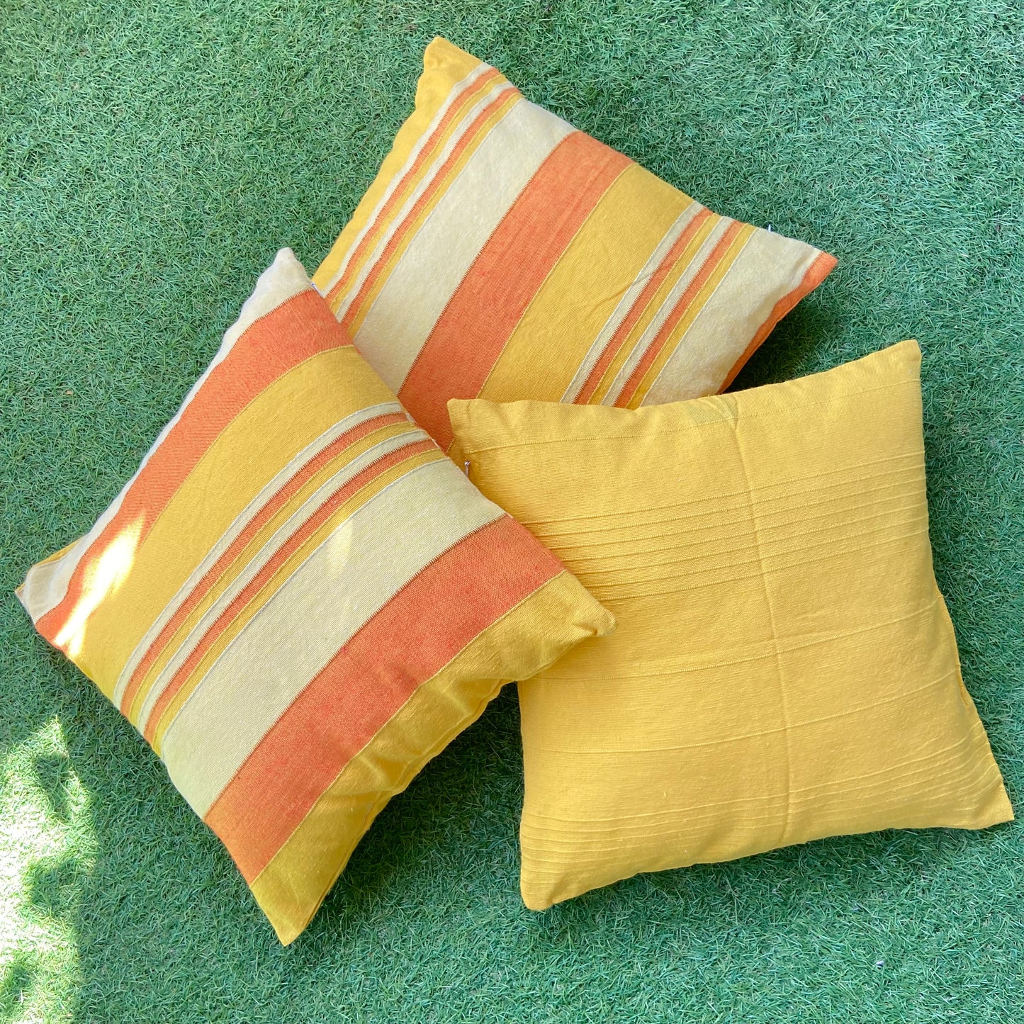 Handloom Yellow Cotton Cushion Covers (Pack of 3)