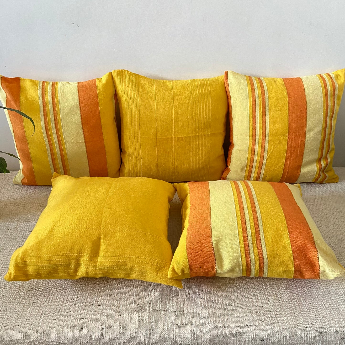 Handloom Yellow Cotton Cushion Covers (Pack of 5)