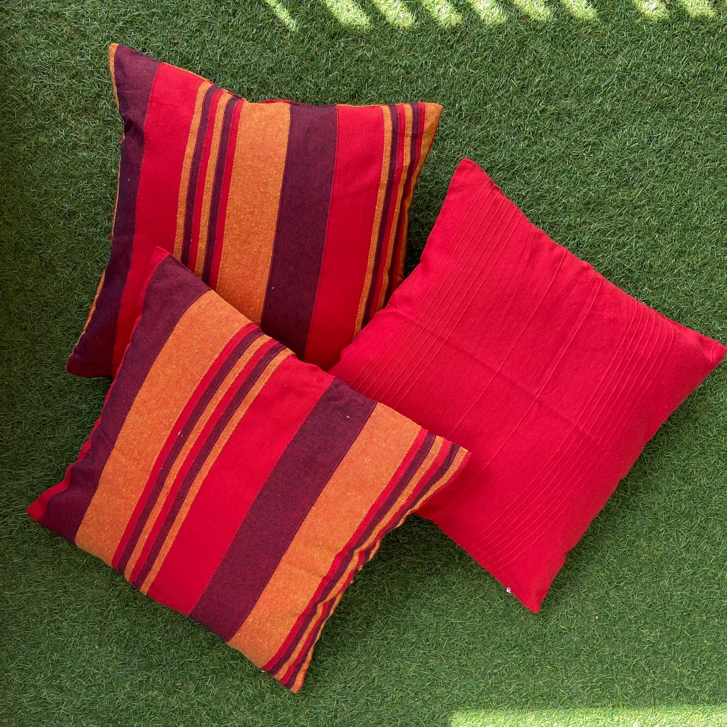 Handloom Red Cotton Cushion Covers (Pack of 3)