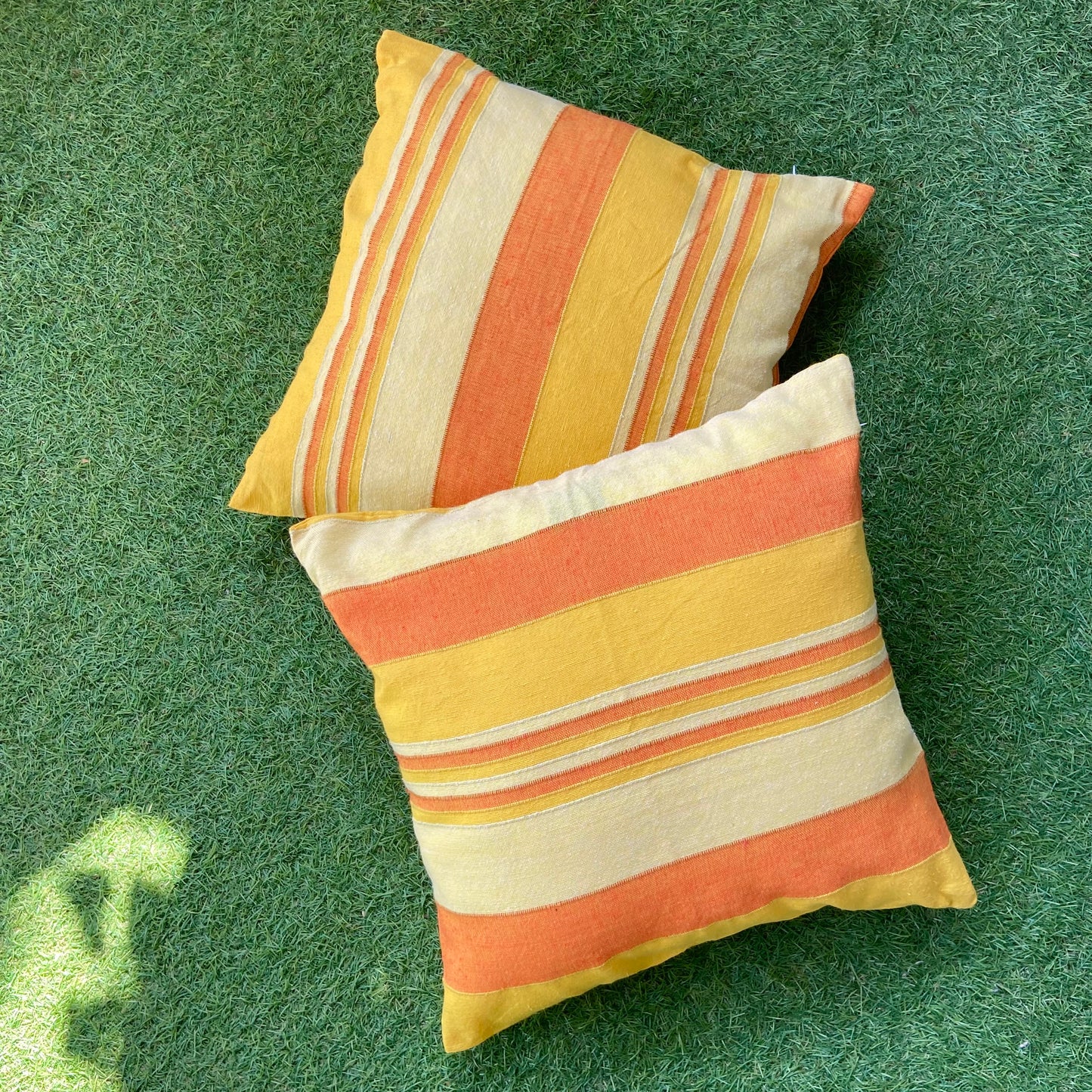 Handloom Yellow Cotton Cushion Covers (Pack of 2)