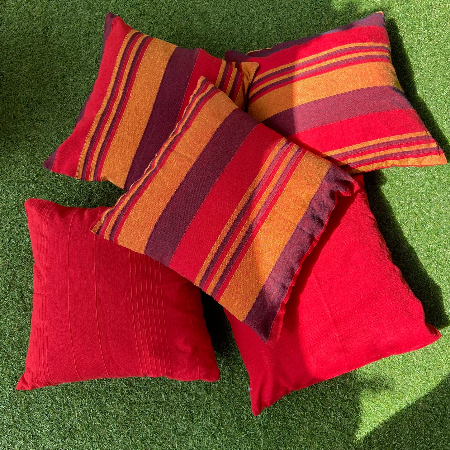 Handloom Red Cotton Cushion Covers (Pack of 5)