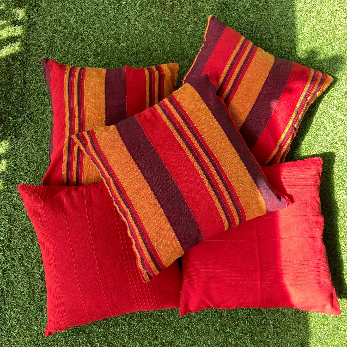 Handloom Red Cotton Cushion Covers (Pack of 5)