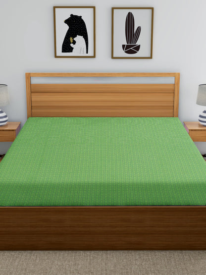 Handloom Cotton Green Box Double Bedcover without Pillow Covers