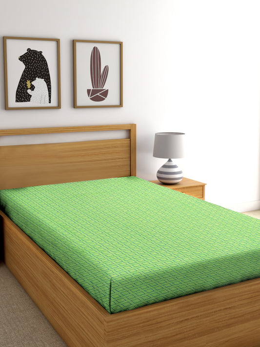 Handloom Cotton Green Box Single Bedcover without Pillow Covers