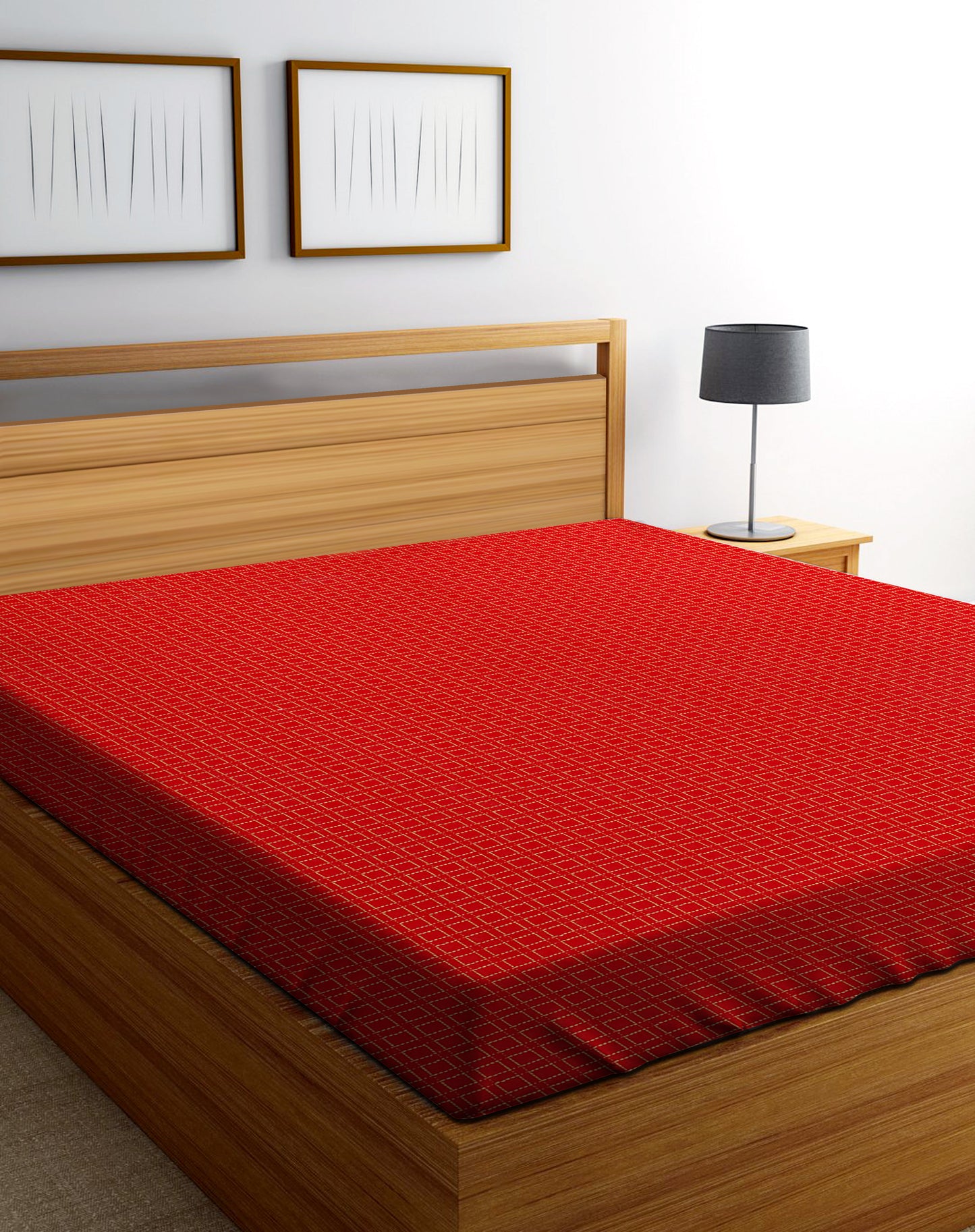 Handloom Cotton Red Box King Bedcover without Pillow Covers