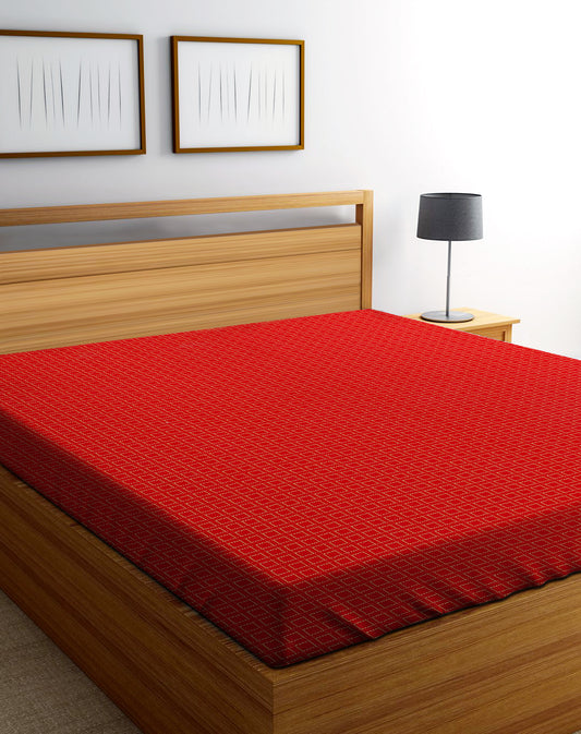 Handloom Cotton Red Box King Bedcover without Pillow Covers