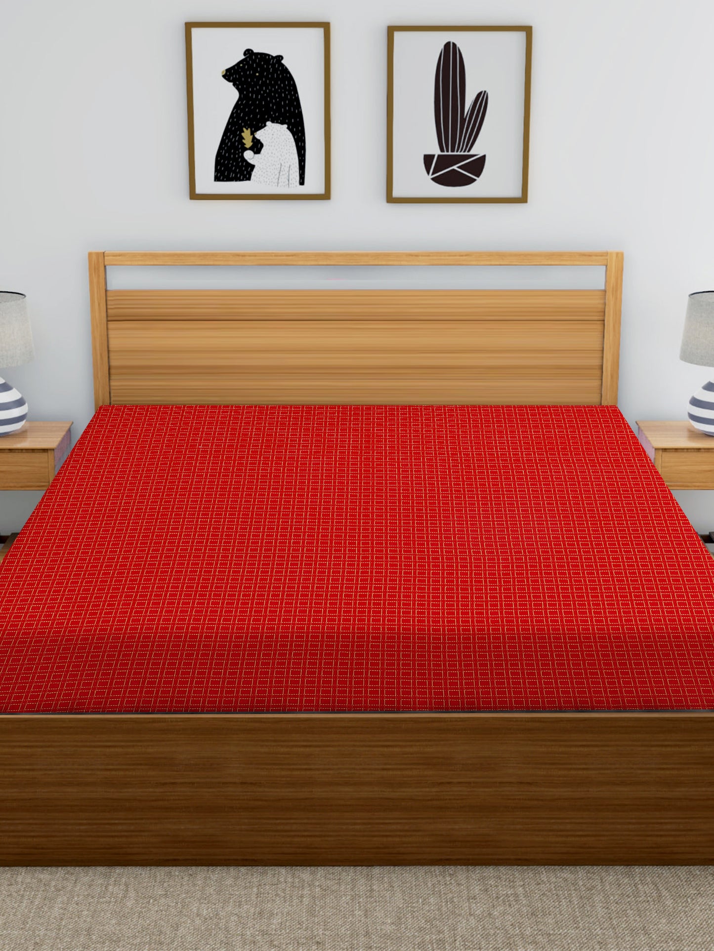 Handloom Cotton Red Box King Bedcover without Pillow Covers