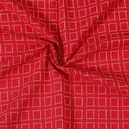 Handloom Cotton Red Box King Bedcover without Pillow Covers