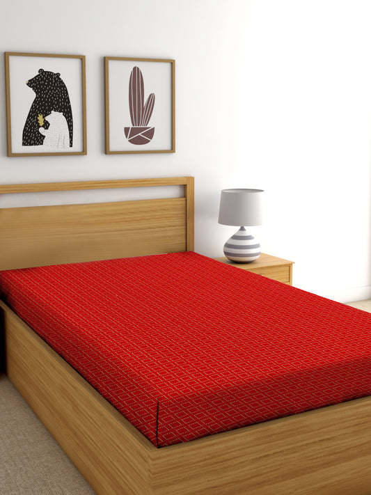 Handloom Cotton Red Box Single Bedcover without Pillow Covers