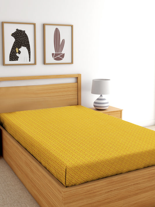 Handloom Cotton Yellow Box Single Bedcover without Pillow Covers