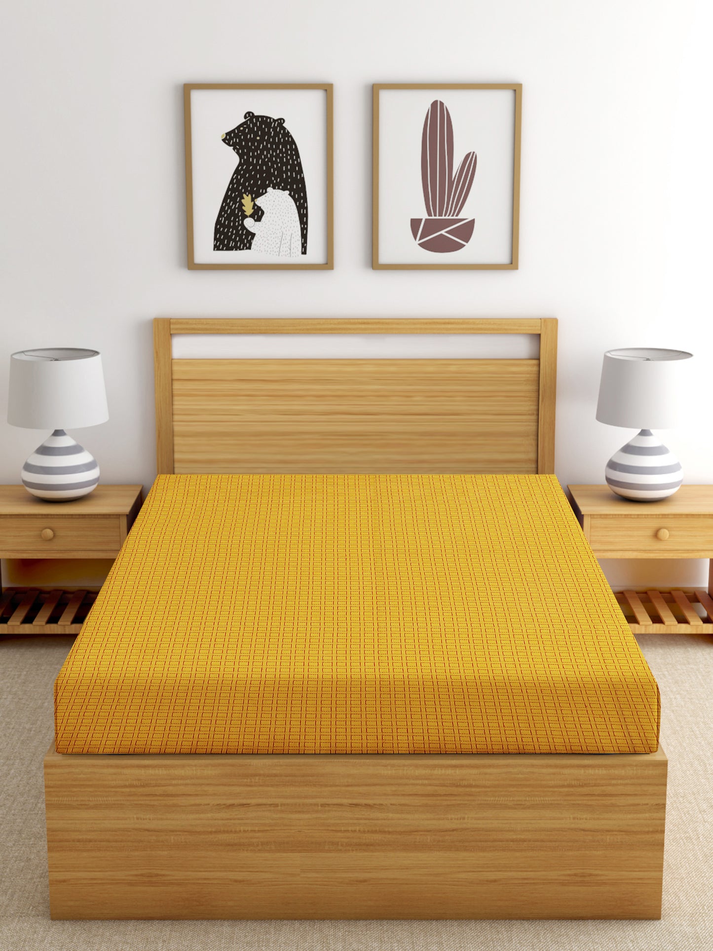 Handloom Cotton Yellow Box Single Bedcover without Pillow Covers