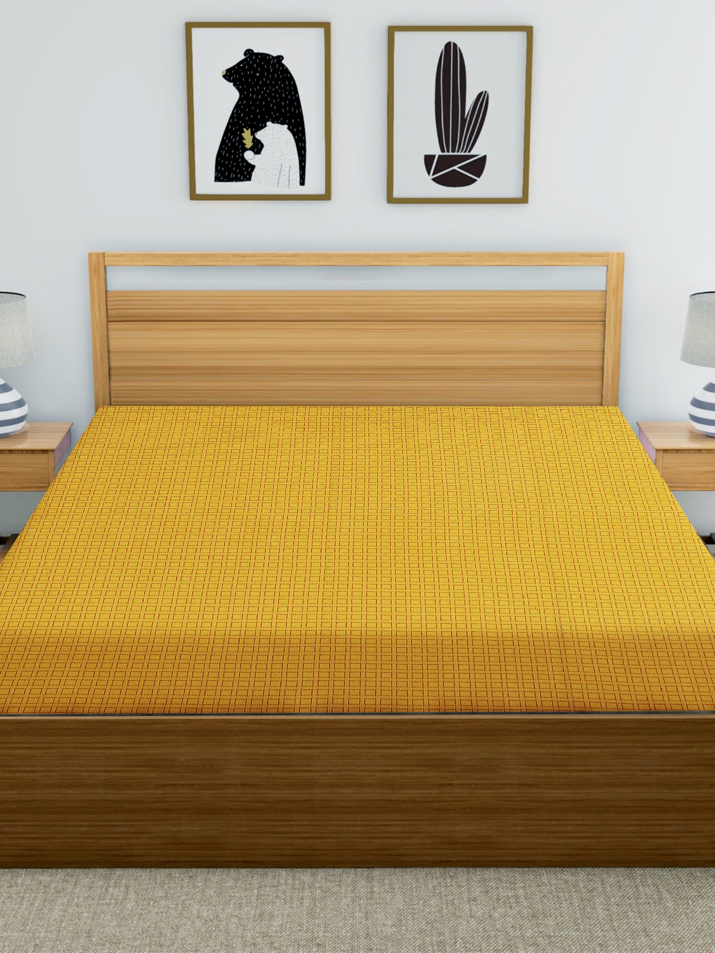 Handloom Cotton Yellow Box Double Bedcover without Pillow Covers