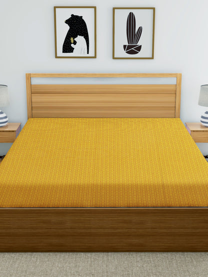 Handloom Cotton Yellow Box Double Bedcover without Pillow Covers